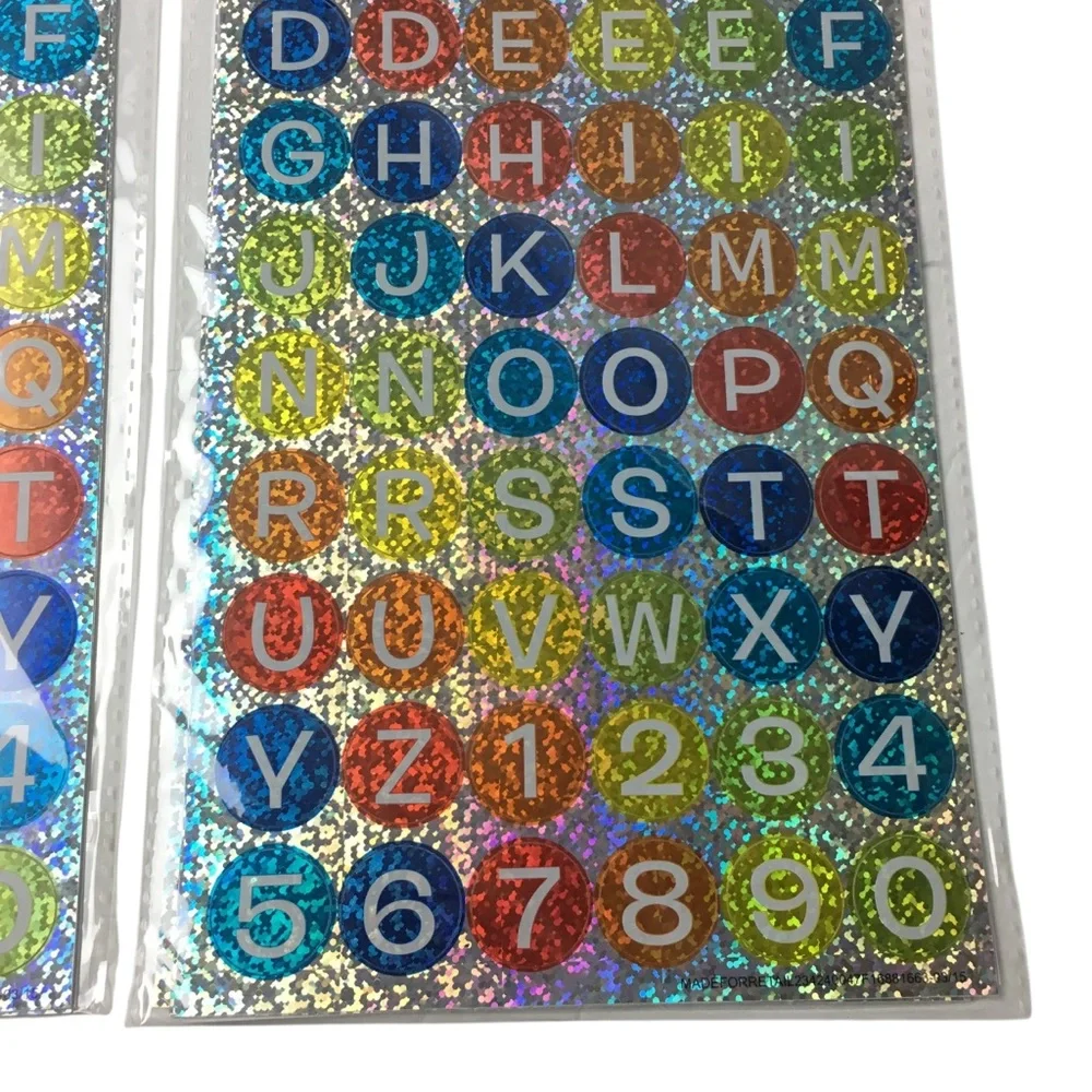 Alphabet Number Rainbow Holographic Round Circle Stickers 10 Sheets 540 Total